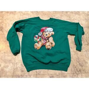 Vintage Green Bear Graphic Sweatshirt XL Made in USA